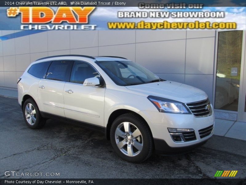White Diamond Tricoat / Ebony 2014 Chevrolet Traverse LTZ AWD