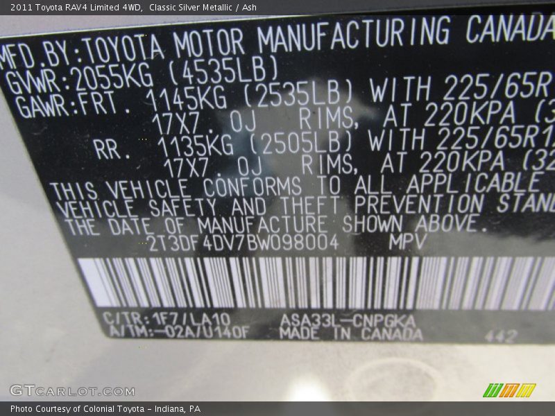 Classic Silver Metallic / Ash 2011 Toyota RAV4 Limited 4WD