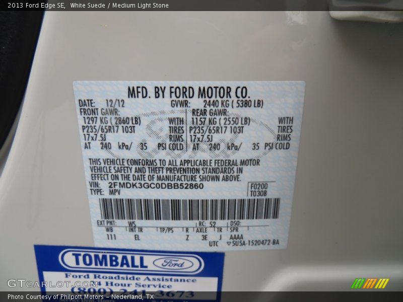 White Suede / Medium Light Stone 2013 Ford Edge SE