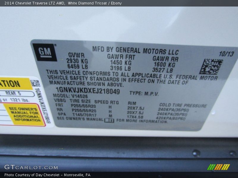 White Diamond Tricoat / Ebony 2014 Chevrolet Traverse LTZ AWD