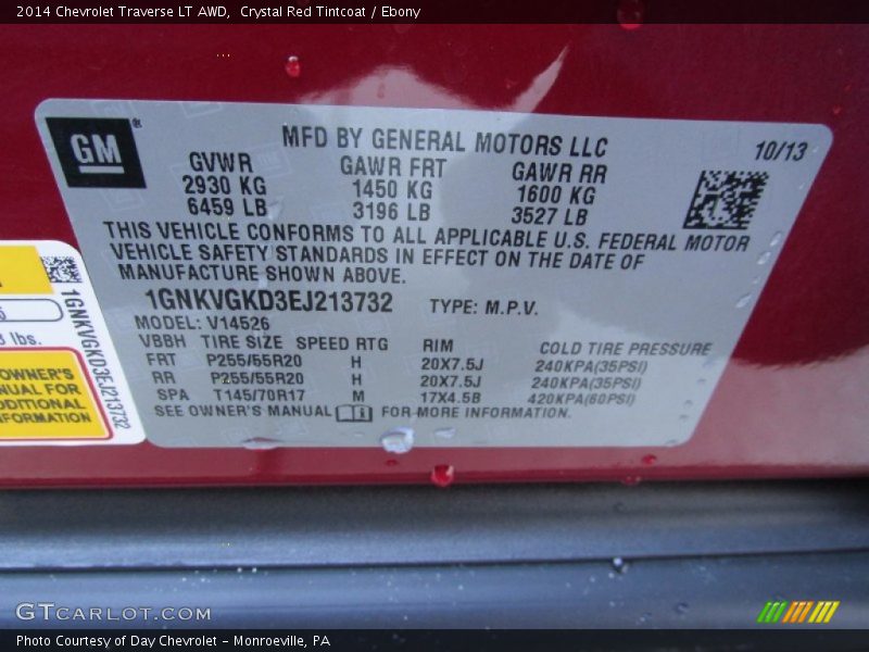Crystal Red Tintcoat / Ebony 2014 Chevrolet Traverse LT AWD