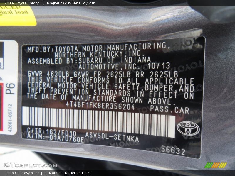 Magnetic Gray Metallic / Ash 2014 Toyota Camry LE