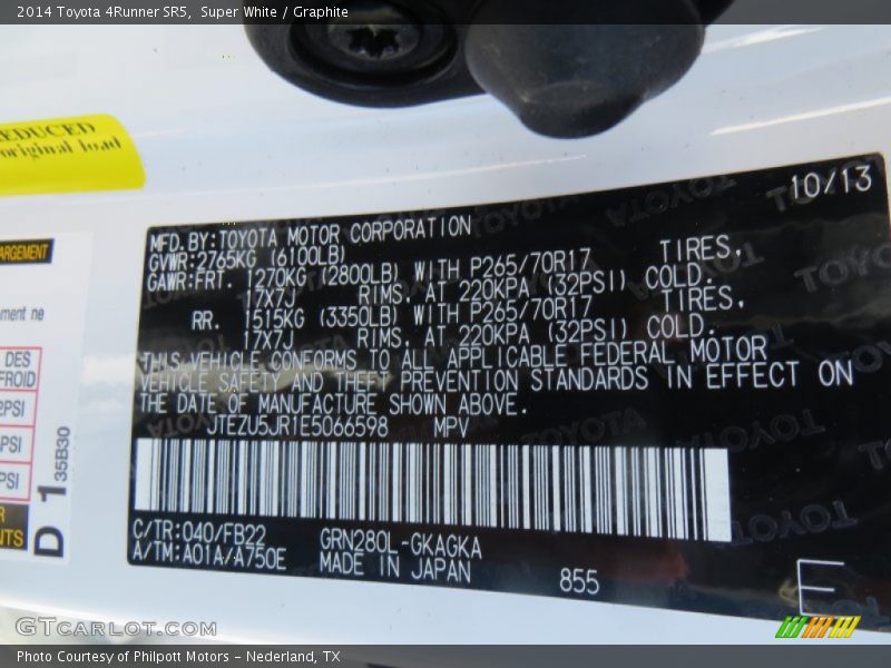 2014 4Runner SR5 Super White Color Code 040