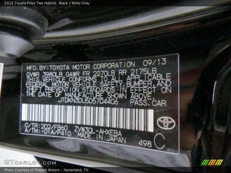 Black / Misty Gray 2013 Toyota Prius Two Hybrid