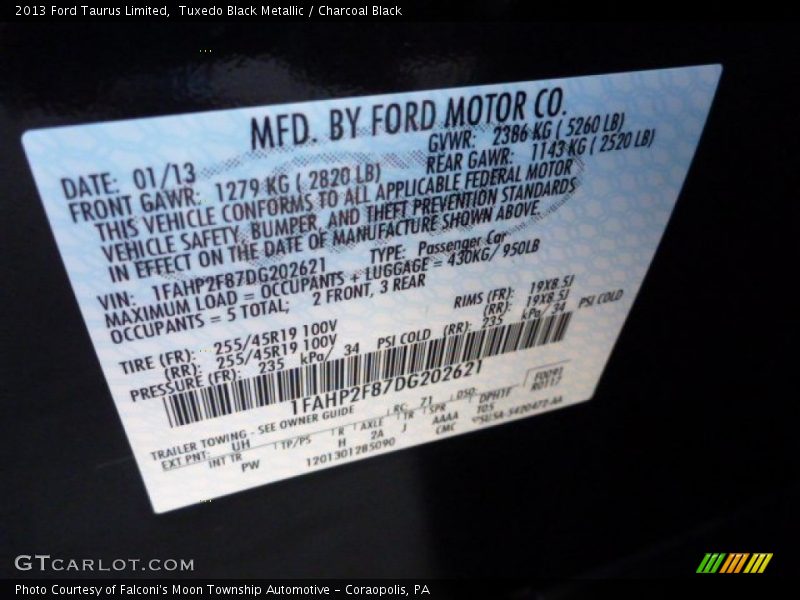 Tuxedo Black Metallic / Charcoal Black 2013 Ford Taurus Limited