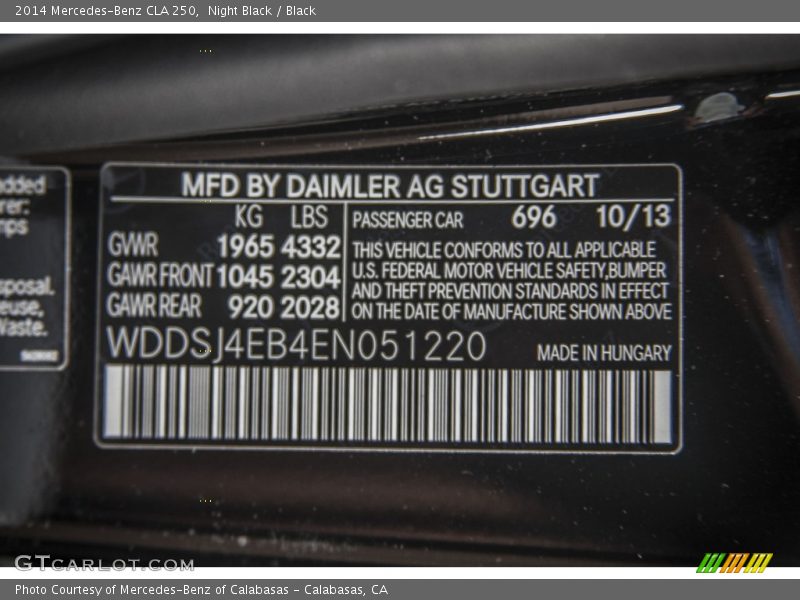 Night Black / Black 2014 Mercedes-Benz CLA 250