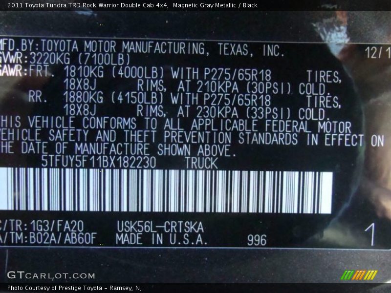 Magnetic Gray Metallic / Black 2011 Toyota Tundra TRD Rock Warrior Double Cab 4x4