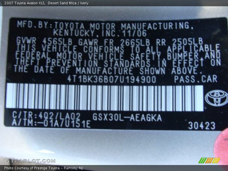 Desert Sand Mica / Ivory 2007 Toyota Avalon XLS