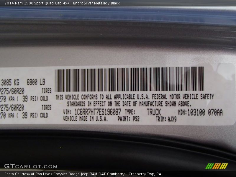 Bright Silver Metallic / Black 2014 Ram 1500 Sport Quad Cab 4x4
