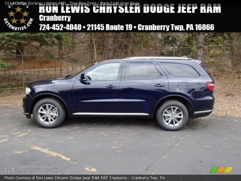 True Blue Pearl / Black/Light Frost Beige 2014 Dodge Durango Limited AWD