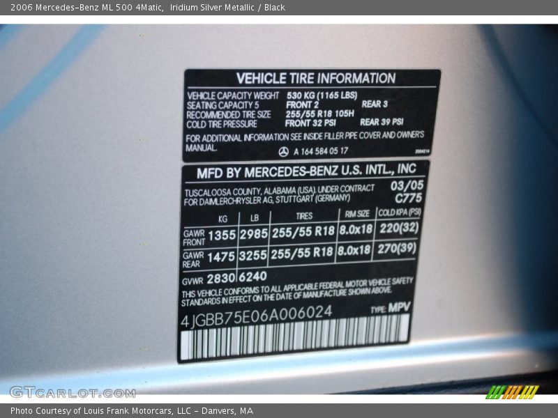 Iridium Silver Metallic / Black 2006 Mercedes-Benz ML 500 4Matic