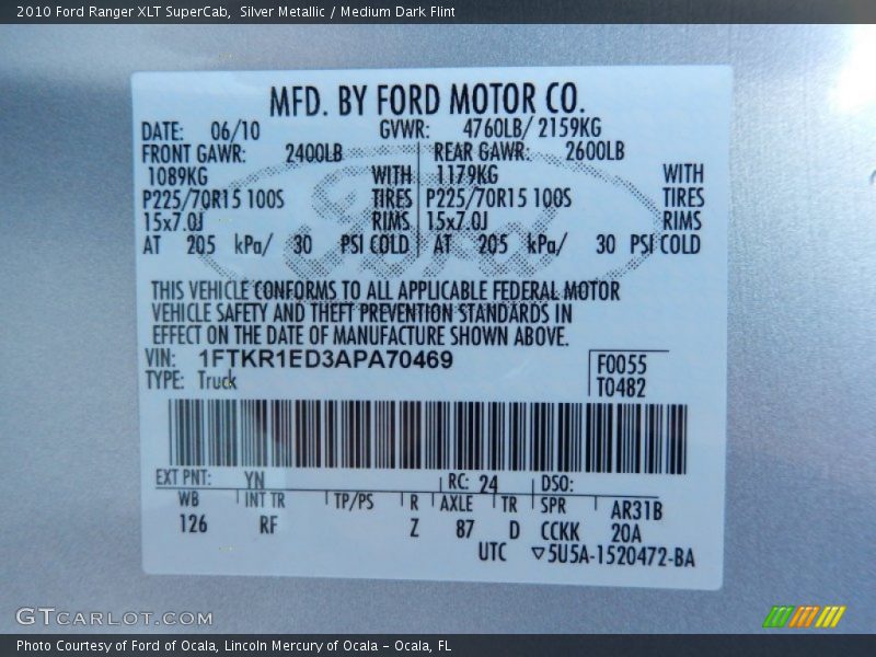 Silver Metallic / Medium Dark Flint 2010 Ford Ranger XLT SuperCab