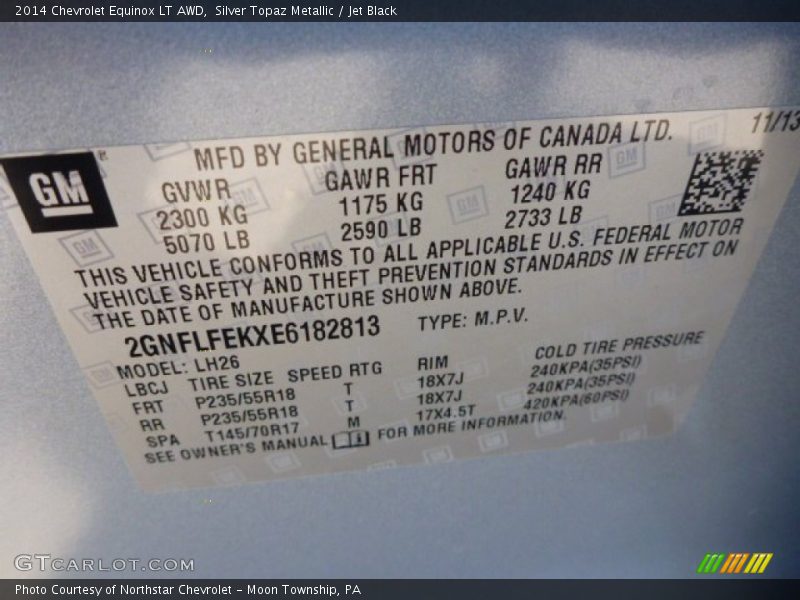 Silver Topaz Metallic / Jet Black 2014 Chevrolet Equinox LT AWD