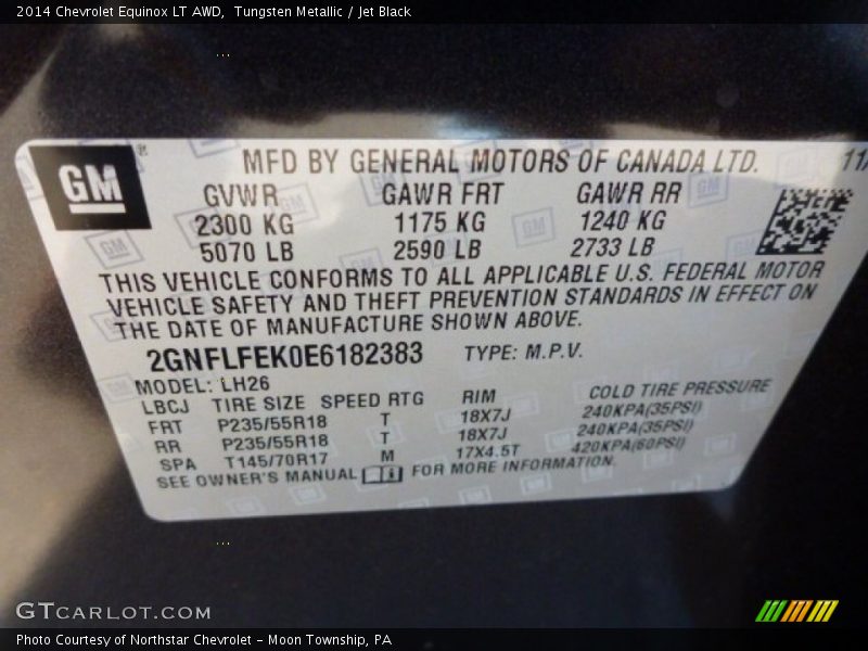 Tungsten Metallic / Jet Black 2014 Chevrolet Equinox LT AWD