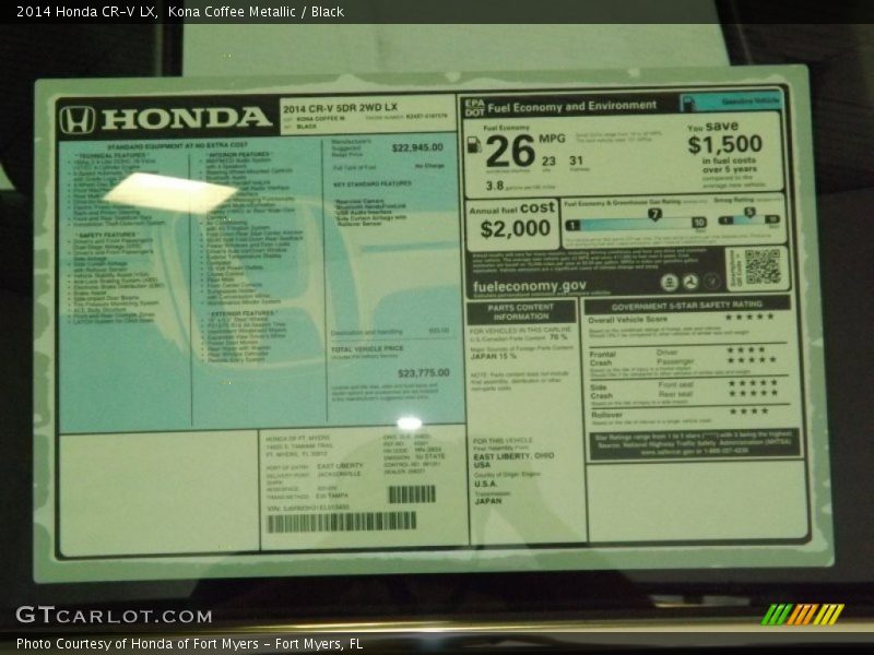 Kona Coffee Metallic / Black 2014 Honda CR-V LX