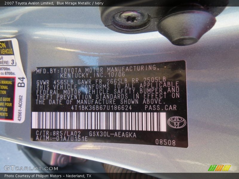 Blue Mirage Metallic / Ivory 2007 Toyota Avalon Limited