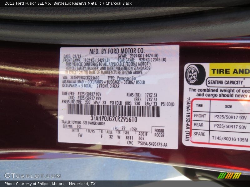 Bordeaux Reserve Metallic / Charcoal Black 2012 Ford Fusion SEL V6