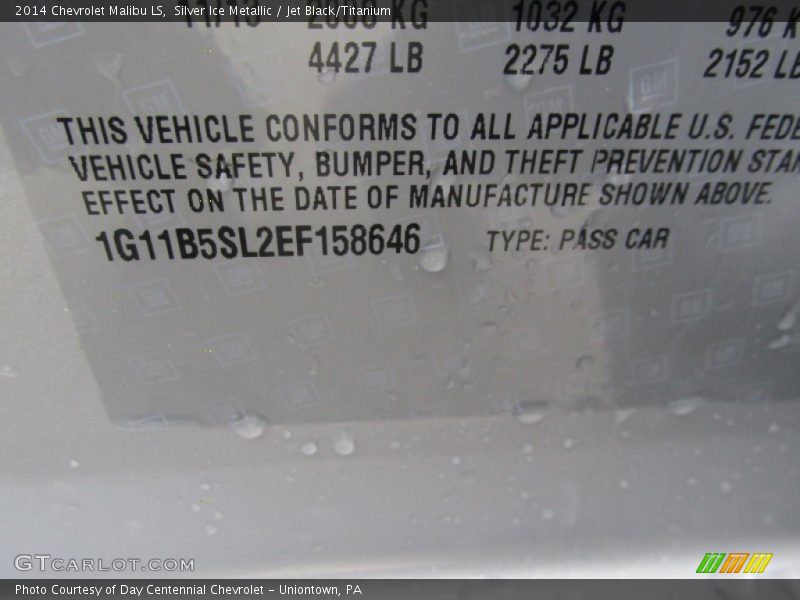 Silver Ice Metallic / Jet Black/Titanium 2014 Chevrolet Malibu LS