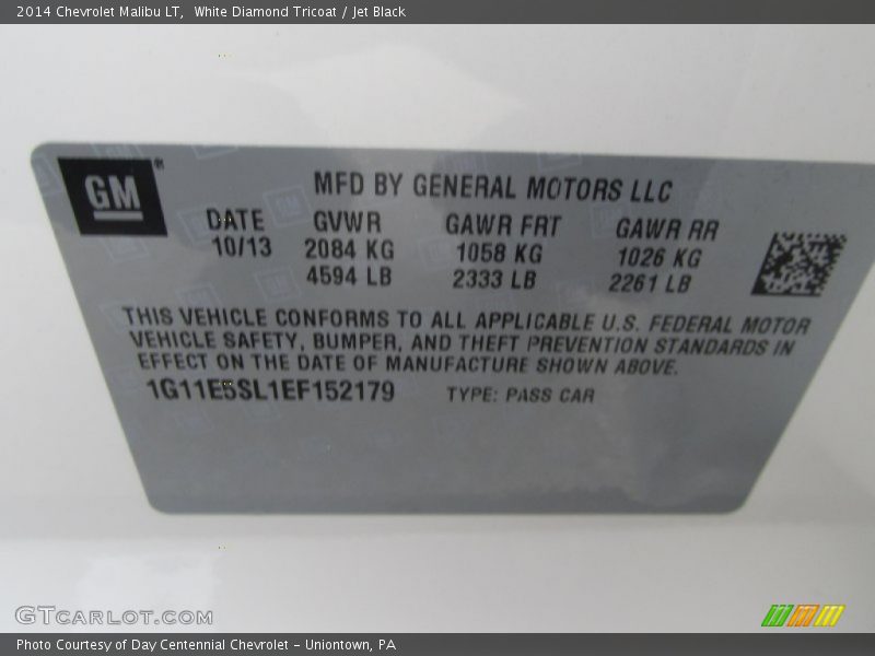 White Diamond Tricoat / Jet Black 2014 Chevrolet Malibu LT