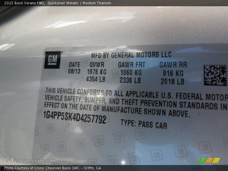 Quicksilver Metallic / Medium Titanium 2013 Buick Verano FWD