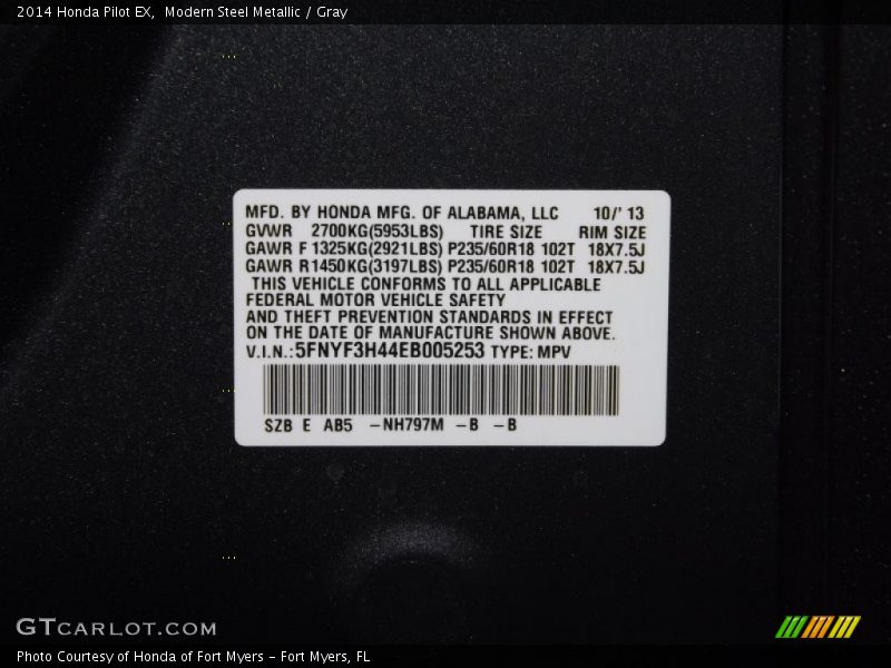 Modern Steel Metallic / Gray 2014 Honda Pilot EX