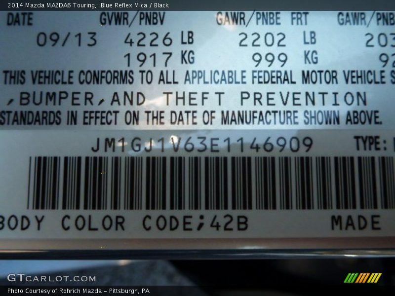 Blue Reflex Mica / Black 2014 Mazda MAZDA6 Touring
