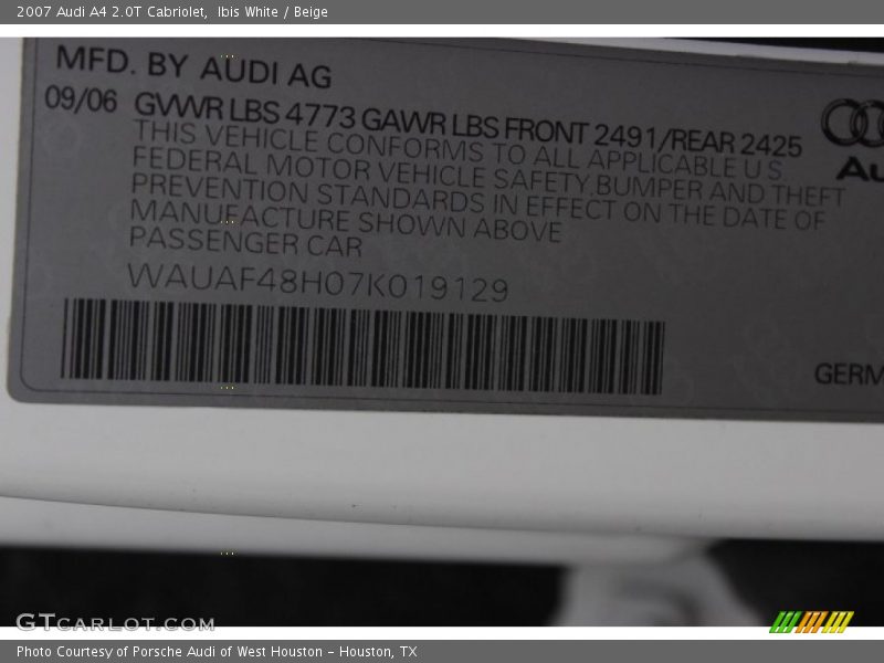 Ibis White / Beige 2007 Audi A4 2.0T Cabriolet