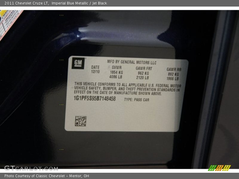 Imperial Blue Metallic / Jet Black 2011 Chevrolet Cruze LT