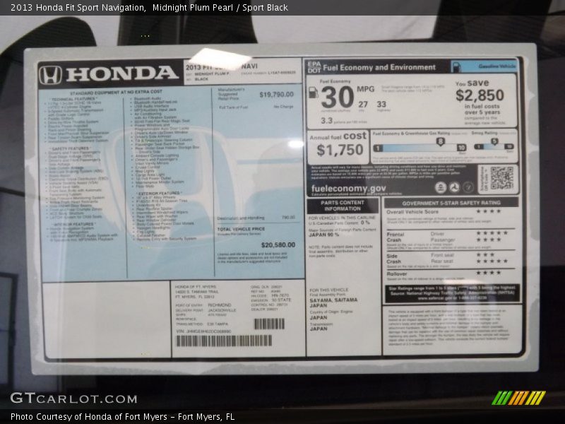 Midnight Plum Pearl / Sport Black 2013 Honda Fit Sport Navigation