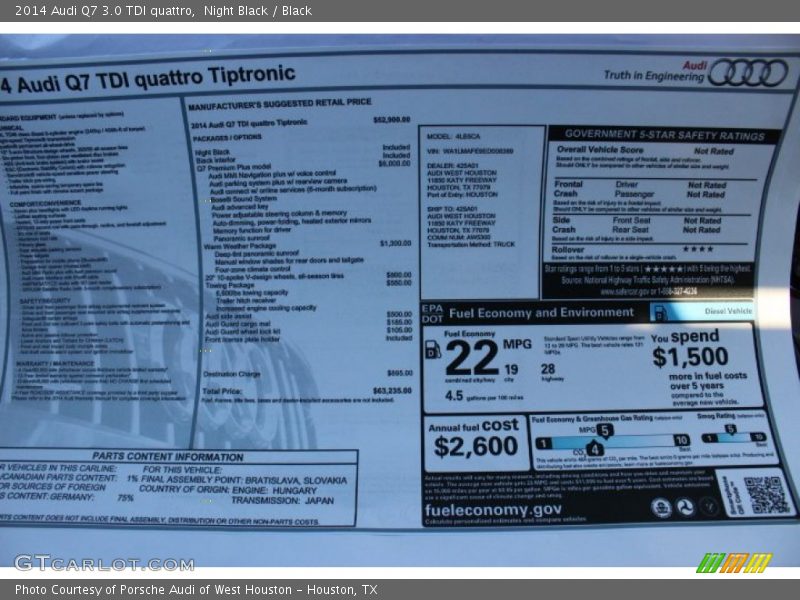  2014 Q7 3.0 TDI quattro Window Sticker