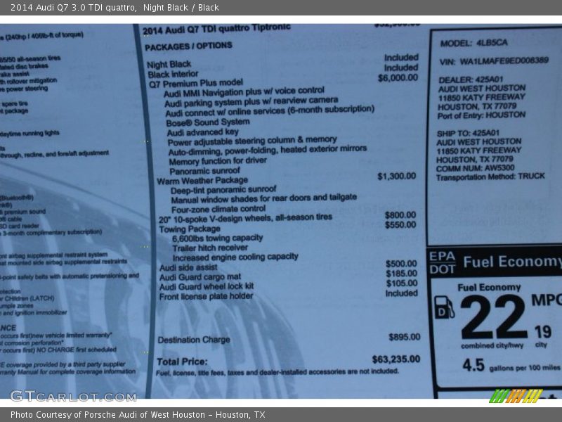  2014 Q7 3.0 TDI quattro Window Sticker