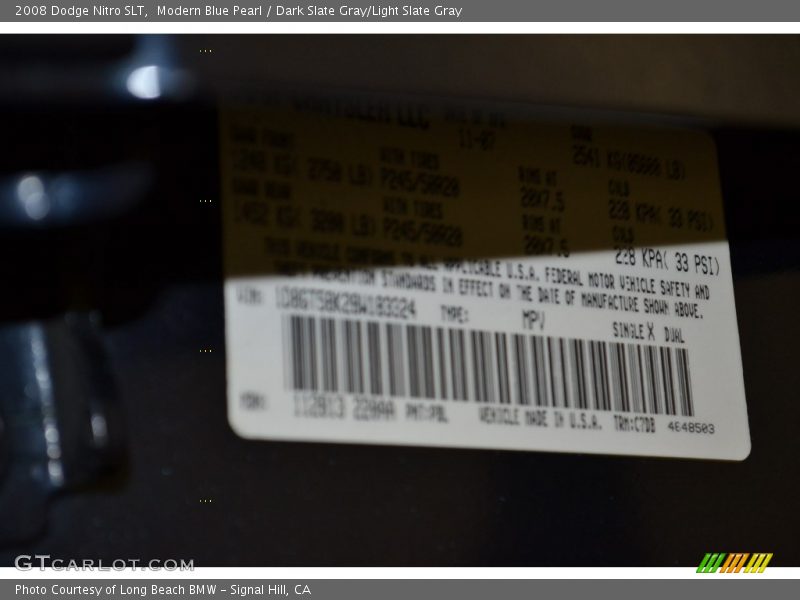 Modern Blue Pearl / Dark Slate Gray/Light Slate Gray 2008 Dodge Nitro SLT