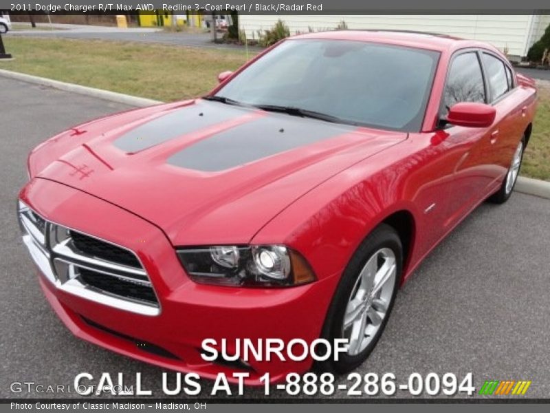 Redline 3-Coat Pearl / Black/Radar Red 2011 Dodge Charger R/T Max AWD