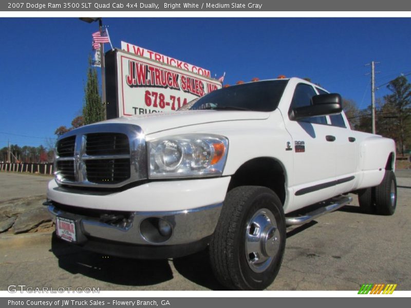 Bright White / Medium Slate Gray 2007 Dodge Ram 3500 SLT Quad Cab 4x4 Dually