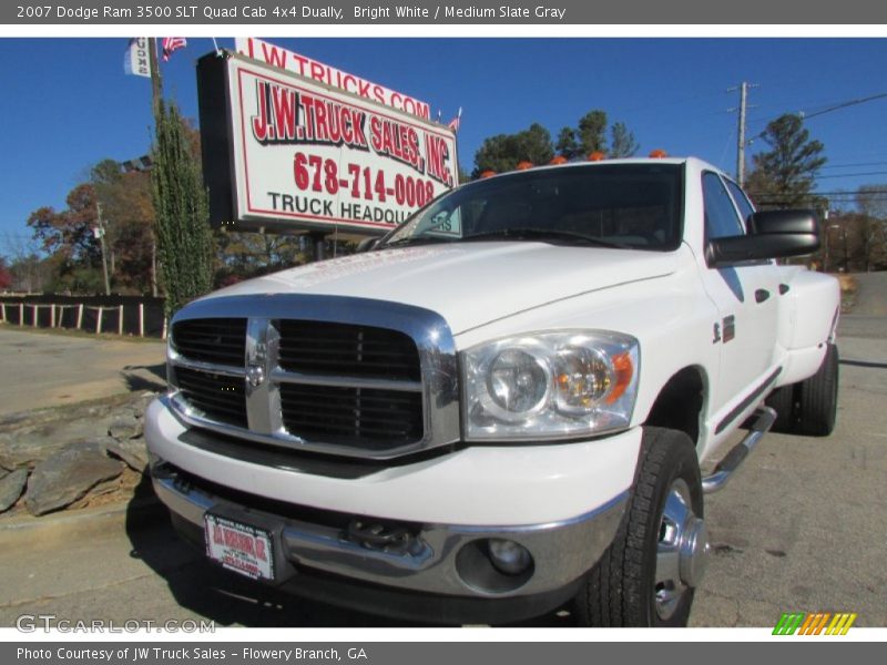 Bright White / Medium Slate Gray 2007 Dodge Ram 3500 SLT Quad Cab 4x4 Dually