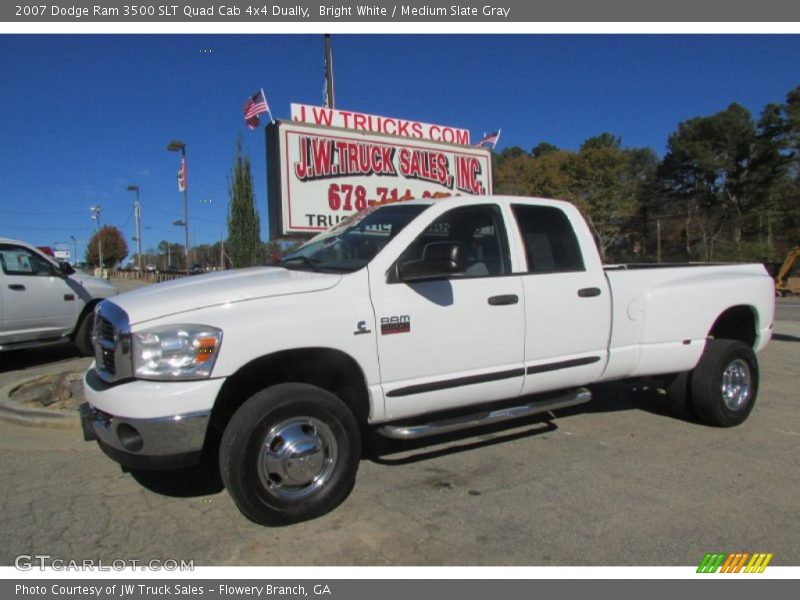 Bright White / Medium Slate Gray 2007 Dodge Ram 3500 SLT Quad Cab 4x4 Dually