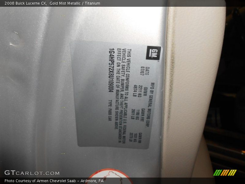 Gold Mist Metallic / Titanium 2008 Buick Lucerne CX