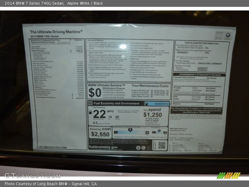  2014 7 Series 740Li Sedan Window Sticker