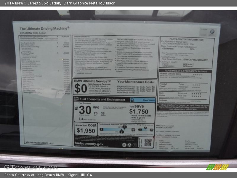 Dark Graphite Metallic / Black 2014 BMW 5 Series 535d Sedan