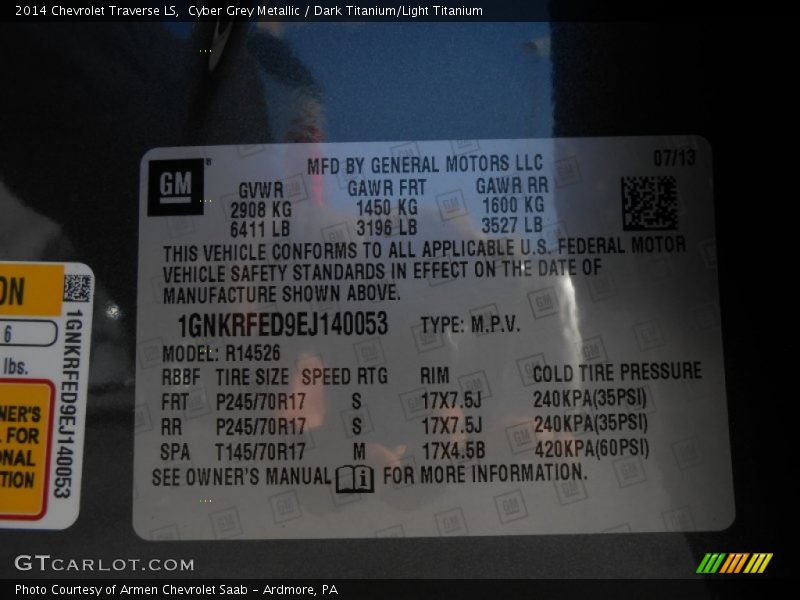 Cyber Grey Metallic / Dark Titanium/Light Titanium 2014 Chevrolet Traverse LS
