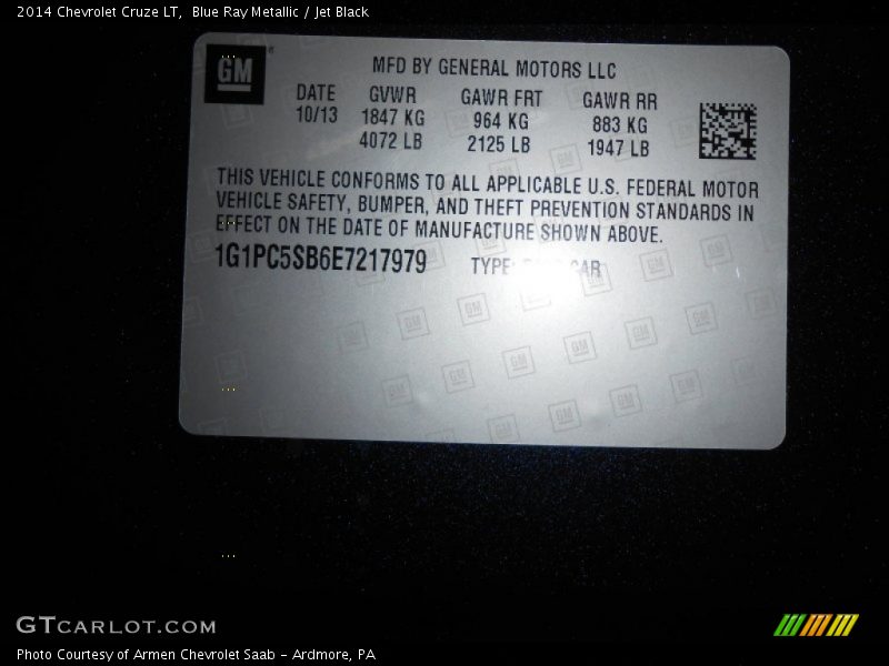Blue Ray Metallic / Jet Black 2014 Chevrolet Cruze LT