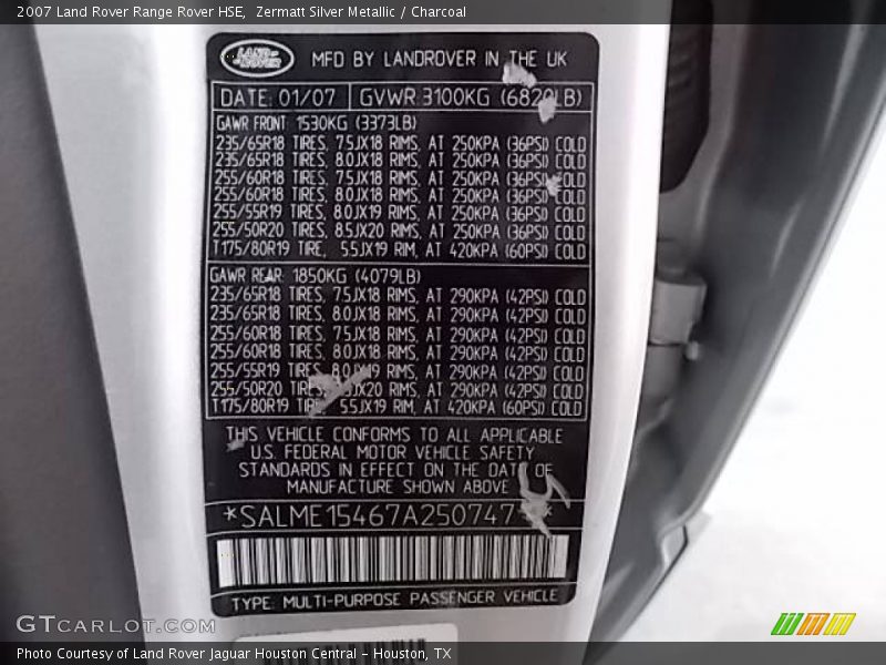 Zermatt Silver Metallic / Charcoal 2007 Land Rover Range Rover HSE