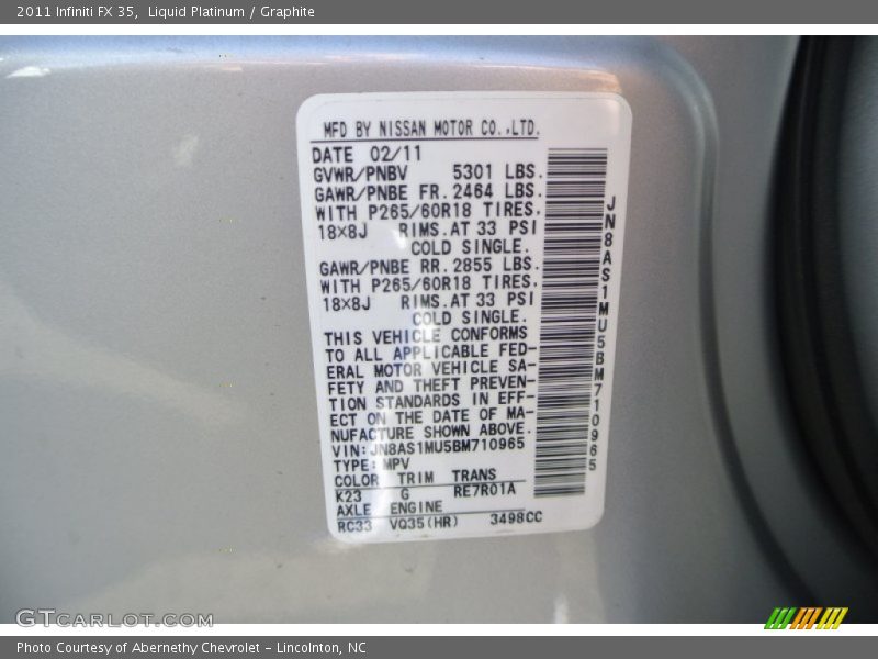 Liquid Platinum / Graphite 2011 Infiniti FX 35