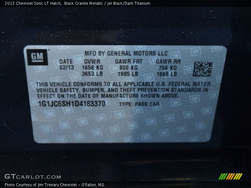 Black Granite Metallic / Jet Black/Dark Titanium 2013 Chevrolet Sonic LT Hatch
