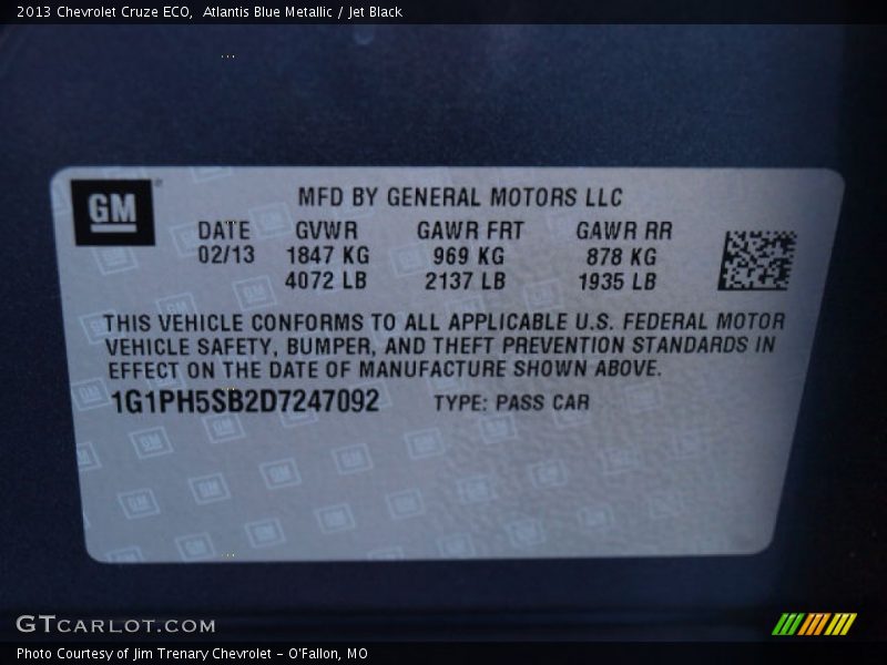 Atlantis Blue Metallic / Jet Black 2013 Chevrolet Cruze ECO