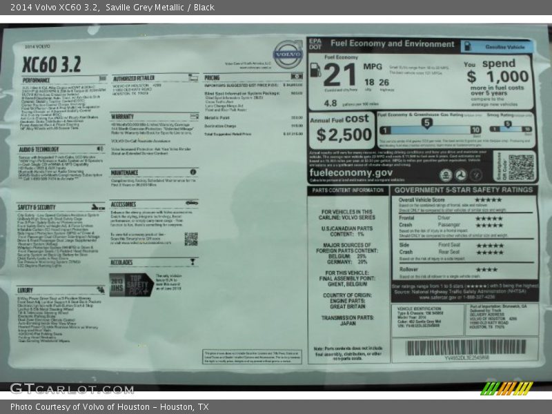 Saville Grey Metallic / Black 2014 Volvo XC60 3.2