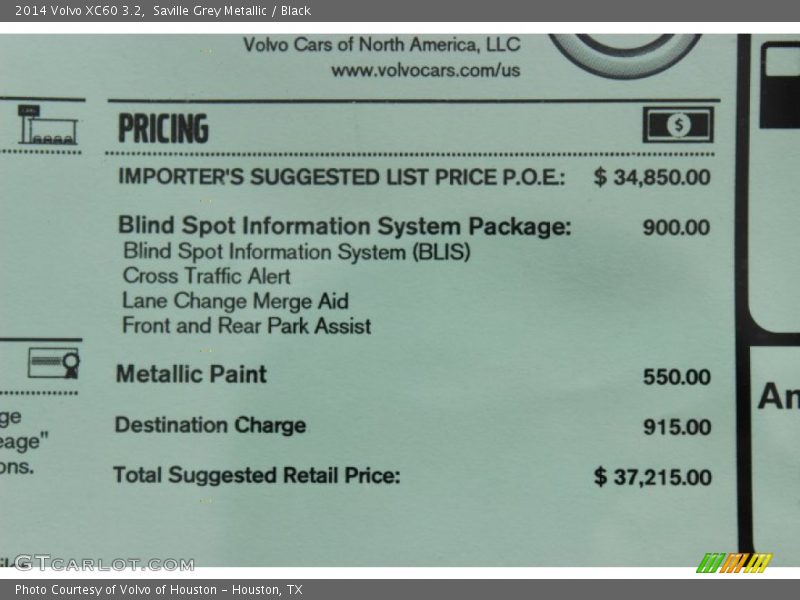 Saville Grey Metallic / Black 2014 Volvo XC60 3.2