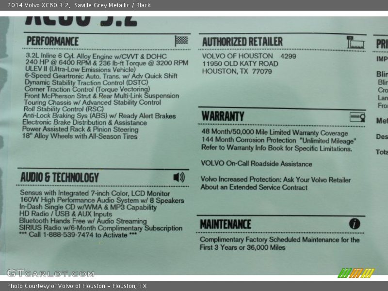Saville Grey Metallic / Black 2014 Volvo XC60 3.2