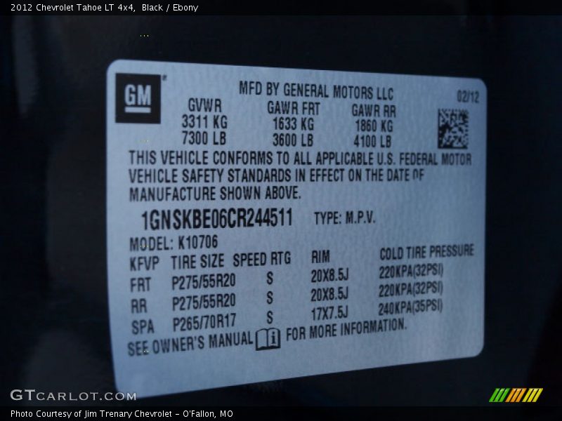 Black / Ebony 2012 Chevrolet Tahoe LT 4x4