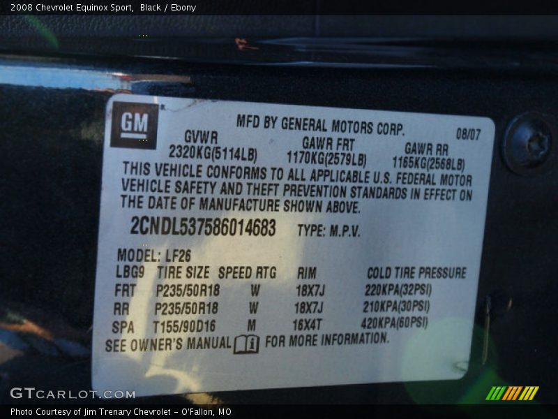 Black / Ebony 2008 Chevrolet Equinox Sport